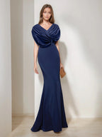 V Neck Short Sleeve Floor Length Mermaid Dress For Mob Ruffles Sequins