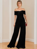 Elegant Mother Of The Bride Jumpsuit In Crinkle Chiffon Strapless Floor Length