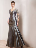 V Neck Trumpet Mermaid Mother Of The Bride Dress Three Quarter Sleeves Ruching