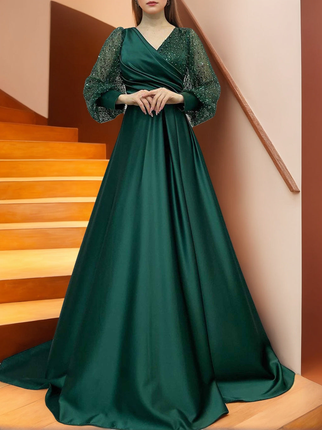 Princess A Line V Neck Floor Length Mother Of Bride Dress Sequins And Ruffles
