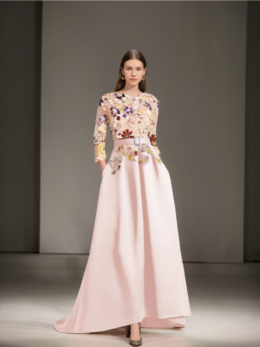 Asymmetrical A Line Princess Dress With Lace Appliques For Mother Of The Bride