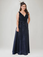 Plus Size V Neck Sleeveless A Line Mother Of The Bride Dress Floor Length Bow