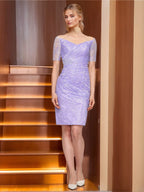 Knee Length Embroidered Sheath Dress With Appliques For Mother Of The Bride