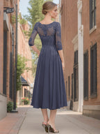 Princess A Line Tea Length Mother of the Bride Dress with Lace Appliques