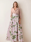 Printed Floral Plus Size Mother Of The Bride A Line Dress With V Neck