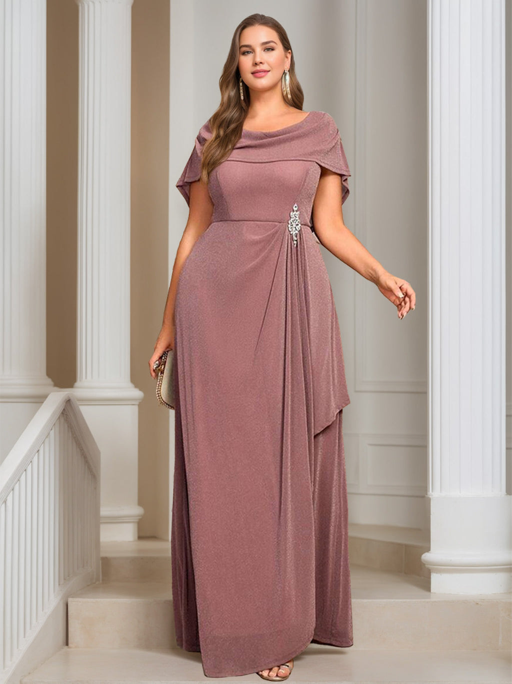 Plus Size Floor Length Mother Of The Bride Dress A Line Scoop Neck Ruffles