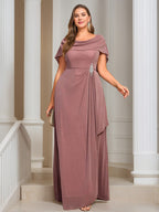 Plus Size Floor Length Mother Of The Bride Dress A Line Scoop Neck Ruffles