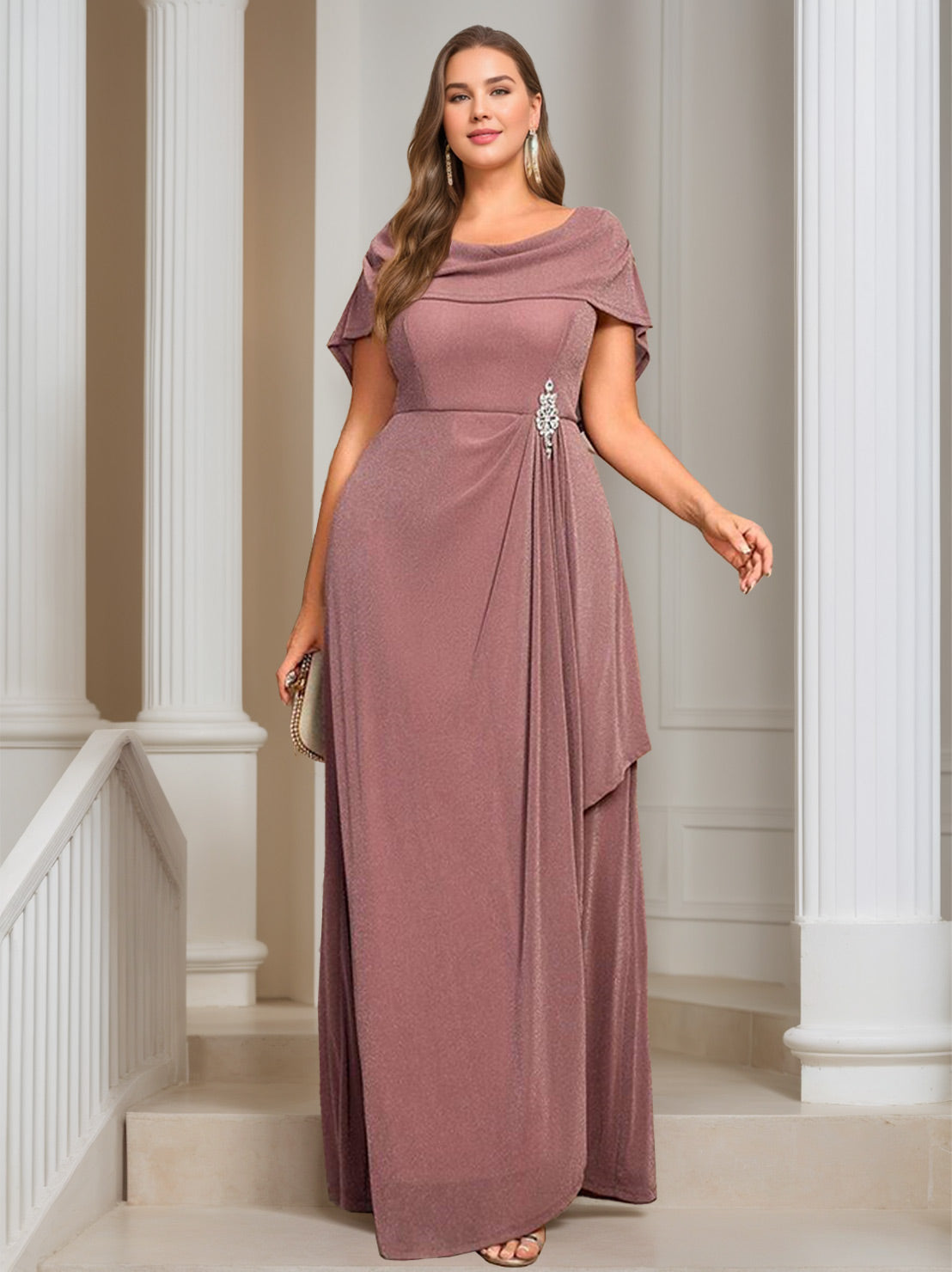 Plus Size Floor Length Mother Of The Bride Dress A Line Scoop Neck Ruffles