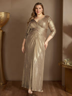 Plus Size Princess A Line V Neck Mother Of The Bride Dress With Ruffles