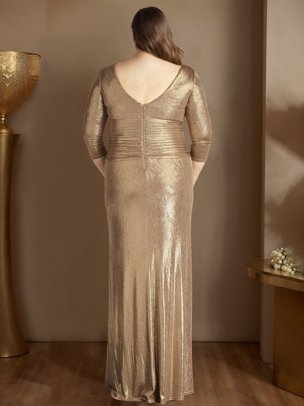 Plus Size Princess A Line V Neck Mother Of The Bride Dress With Ruffles