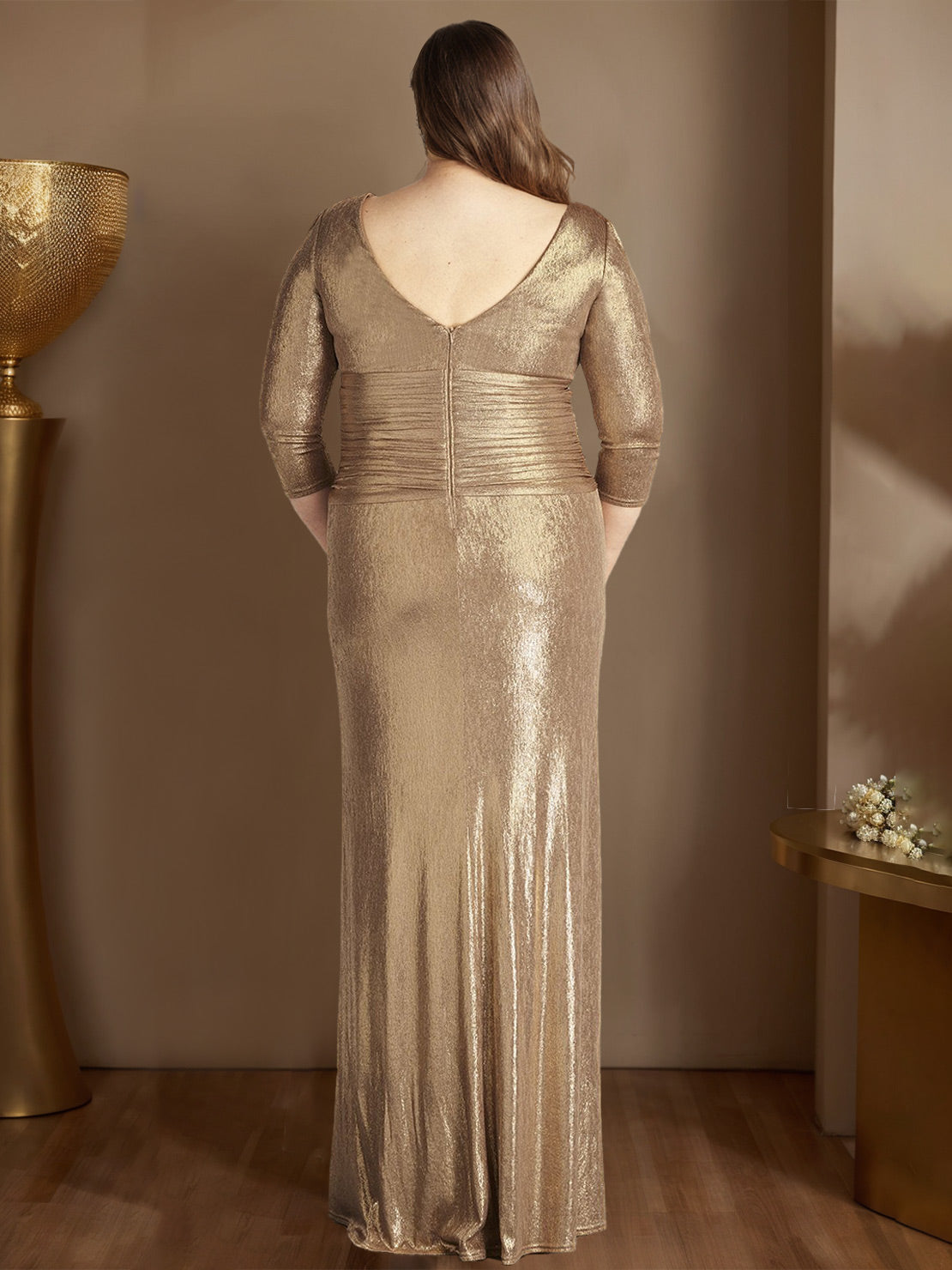 Plus Size Princess A Line V Neck Mother Of The Bride Dress With Ruffles