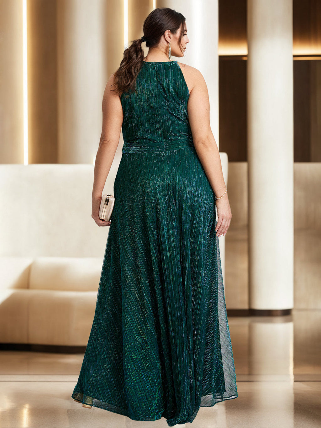 Plus Size Sleeveless Halter Floor Length Dress Mother Of The Bride Side Split