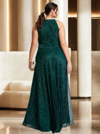 Plus Size Sleeveless Halter Floor Length Dress Mother Of The Bride Side Split