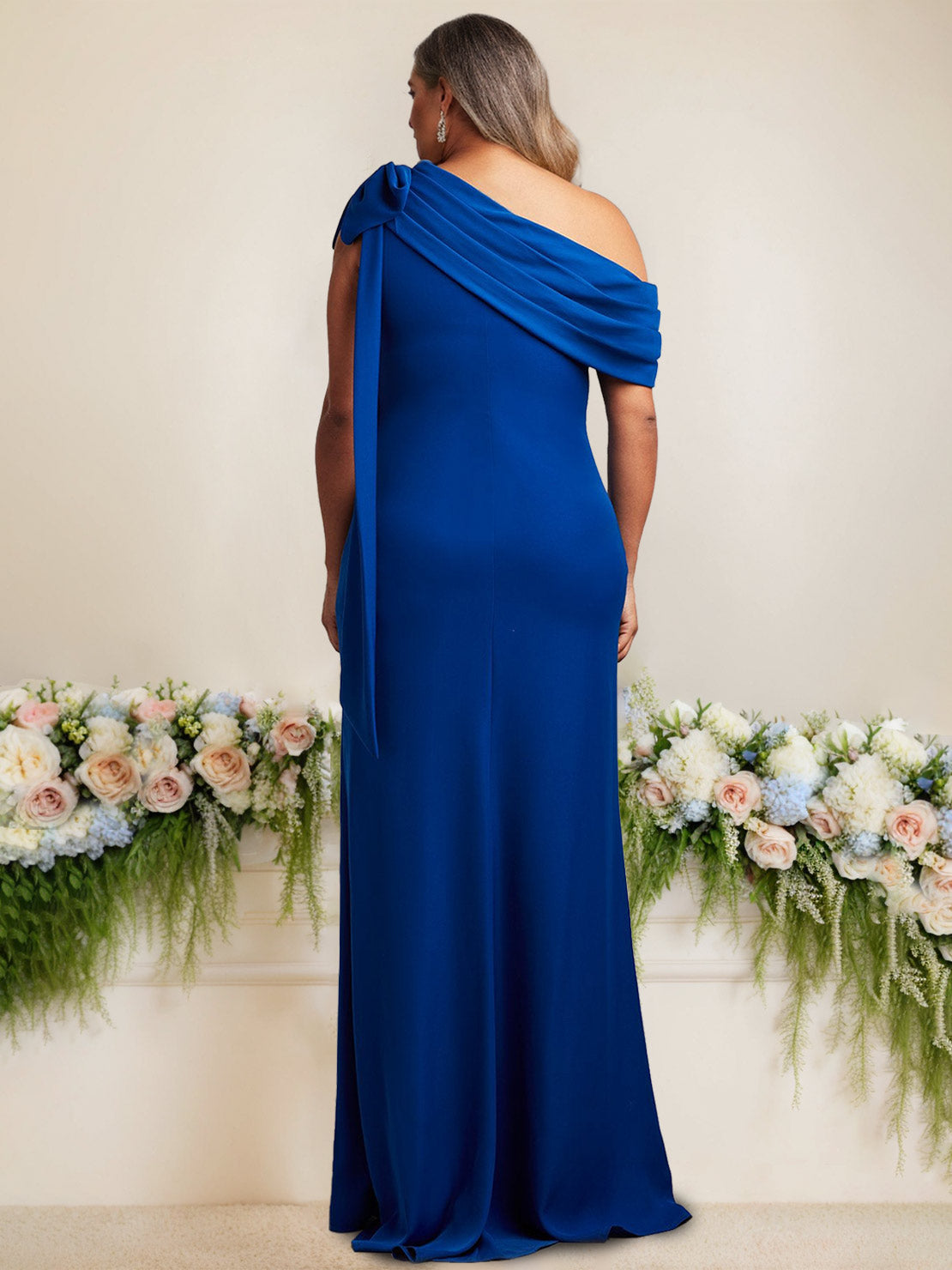 One Shoulder Satin Gown for Mother of the Bride Plus Size with Bow