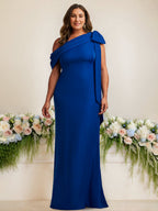 One Shoulder Satin Gown for Mother of the Bride Plus Size with Bow
