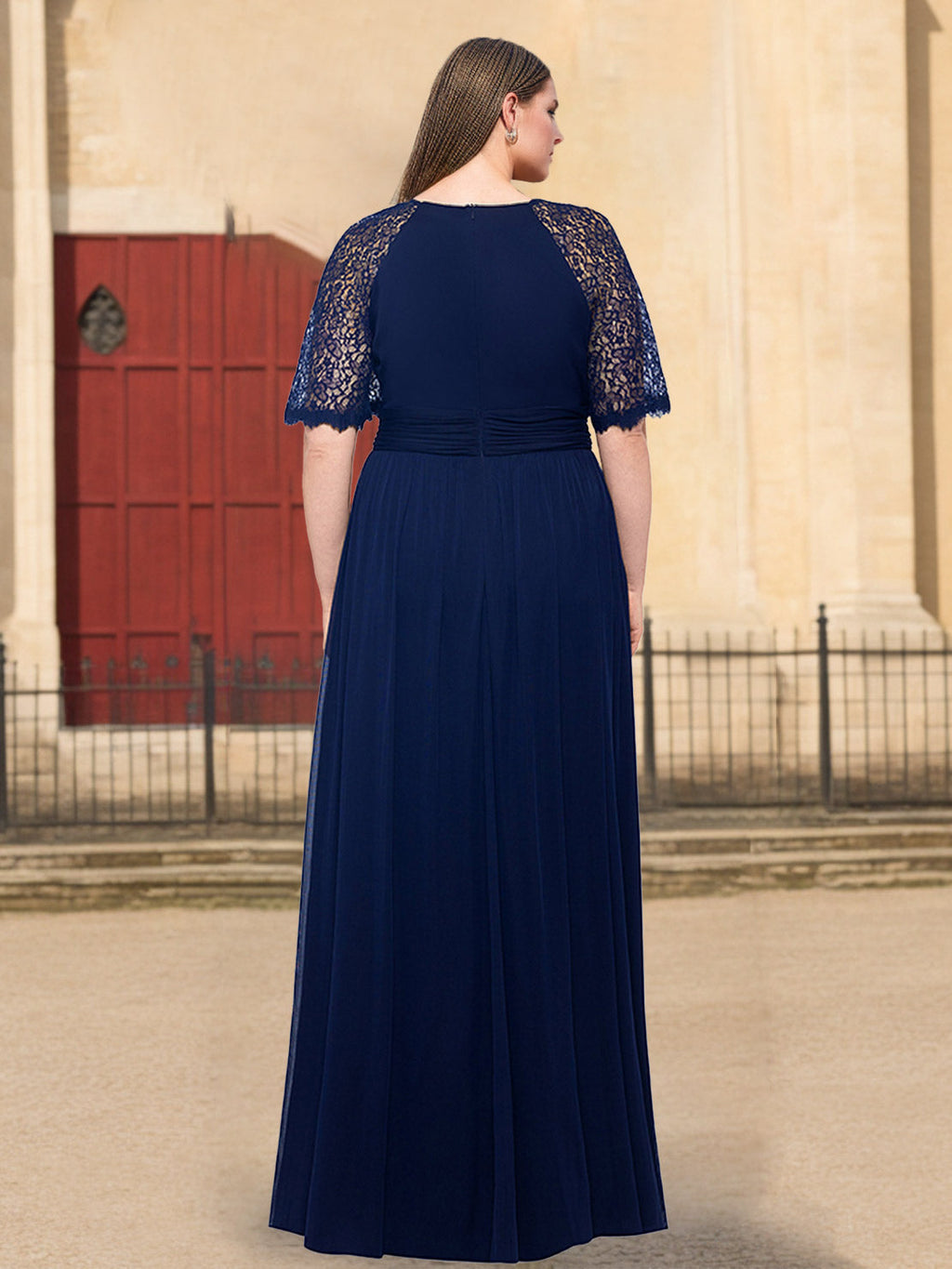 Plus Size Floor Length Mother Of The Bride A Line Dress Lace Ruffles Scoop Neck