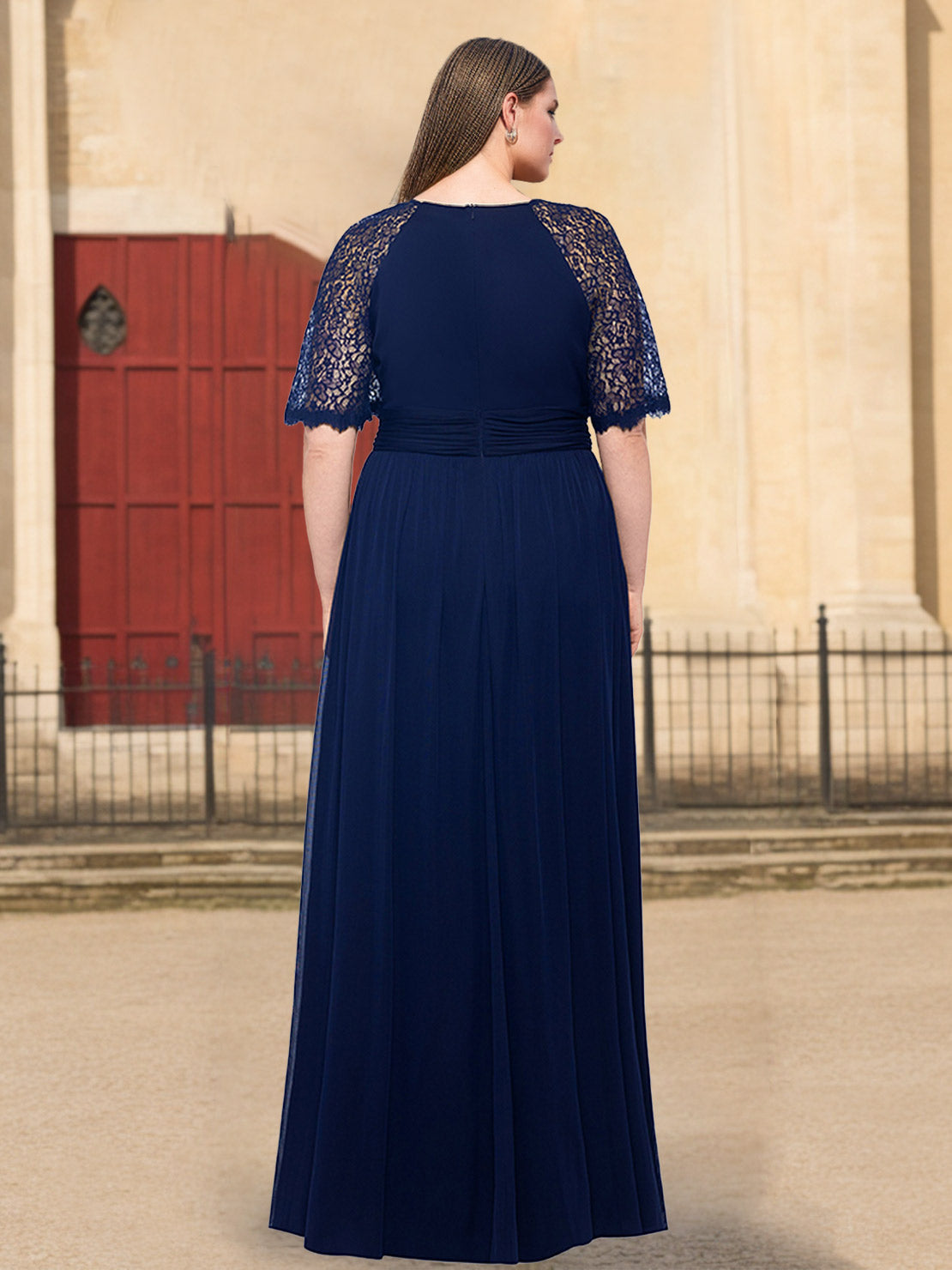 Plus Size Floor Length Mother Of The Bride A Line Dress Lace Ruffles Scoop Neck