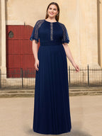 Plus Size Floor Length Mother Of The Bride A Line Dress Lace Ruffles Scoop Neck