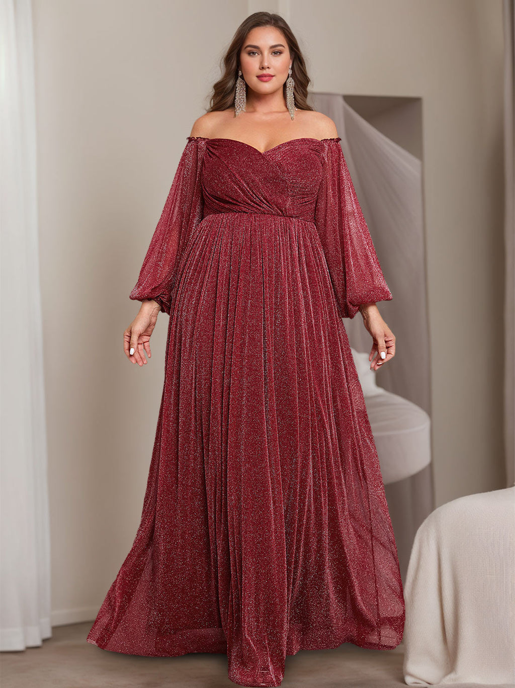 Princess A Line Off Shoulder Floor Length Plus Size Mother Of Bride Ruffles