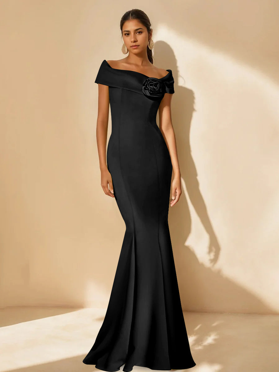Mother Of Bride Off Shoulder Dress Trumpet Mermaid Style With Detachable Flower