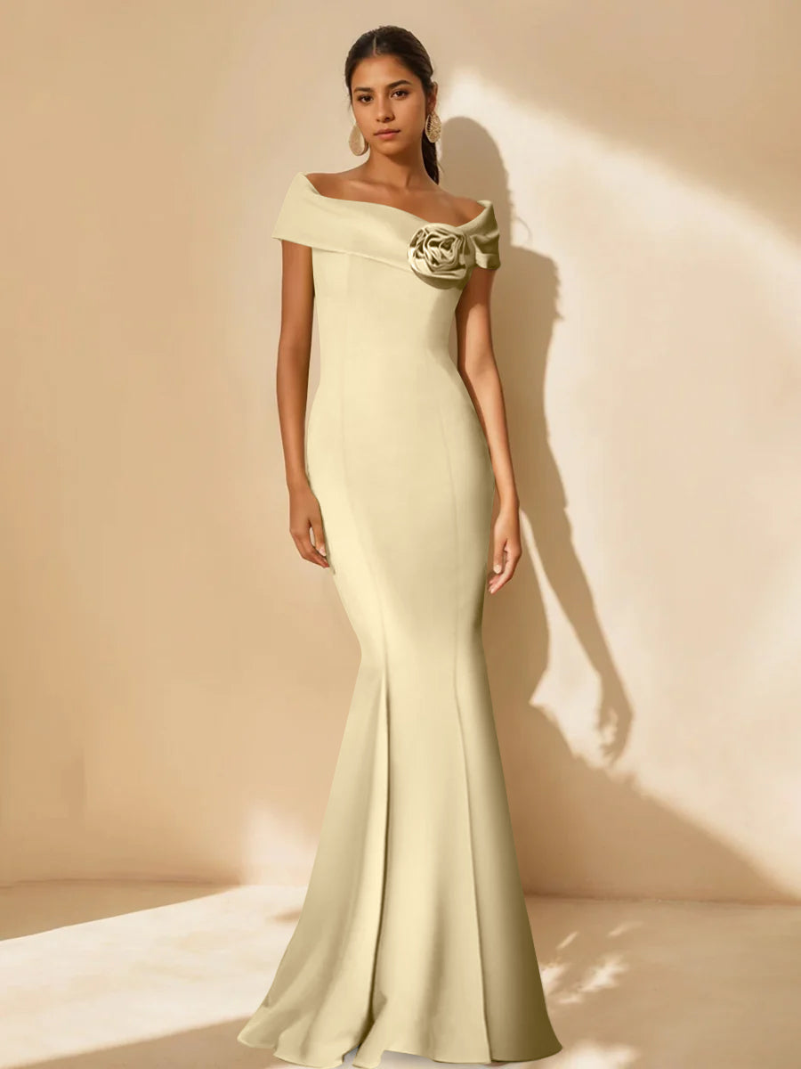 Mother Of Bride Off Shoulder Dress Trumpet Mermaid Style With Detachable Flower