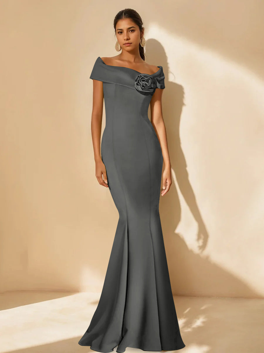 Mother Of Bride Off Shoulder Dress Trumpet Mermaid Style With Detachable Flower