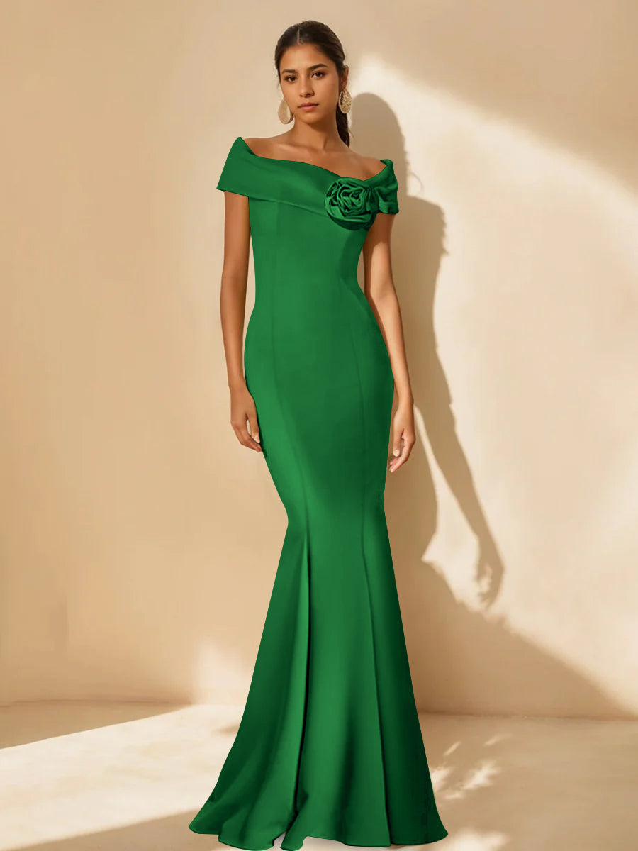 Mother Of Bride Off Shoulder Dress Trumpet Mermaid Style With Detachable Flower