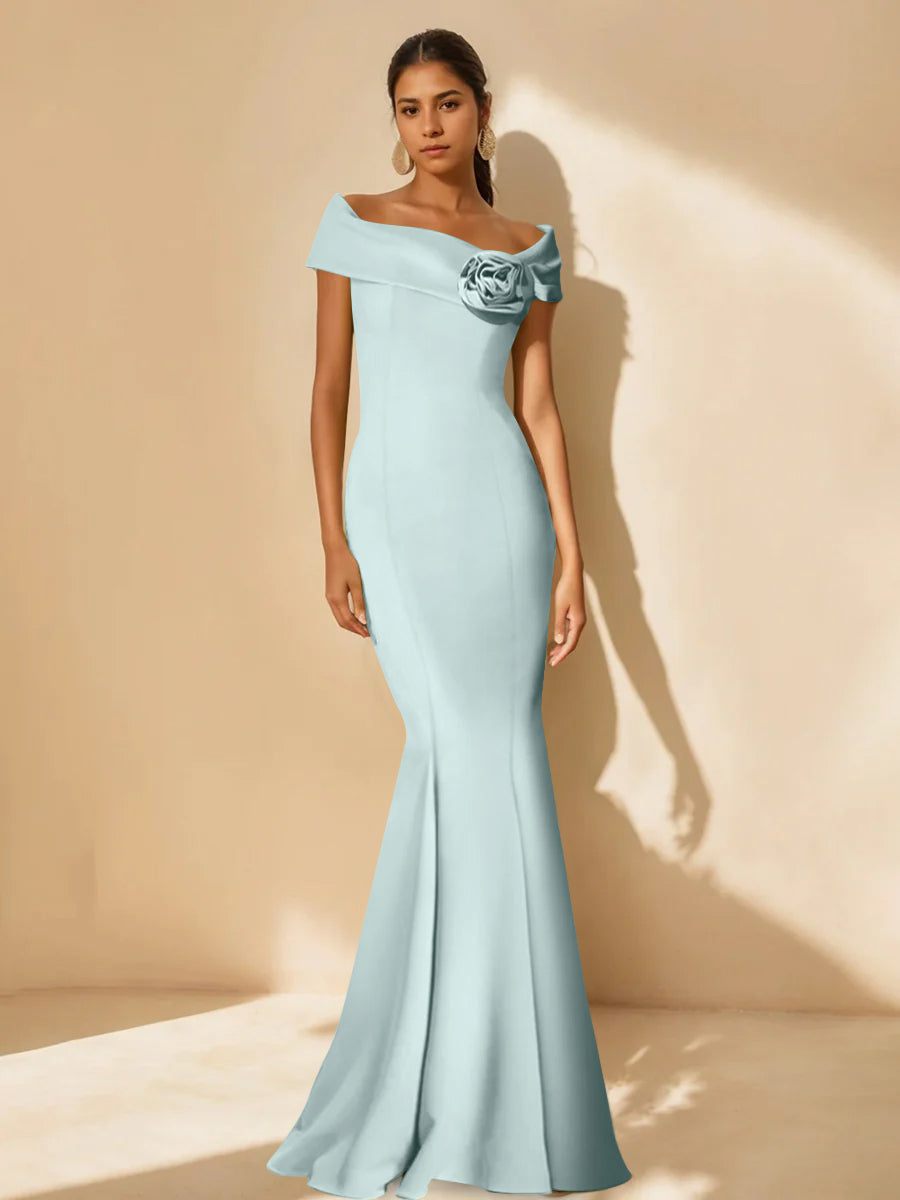 Mother Of Bride Off Shoulder Dress Trumpet Mermaid Style With Detachable Flower