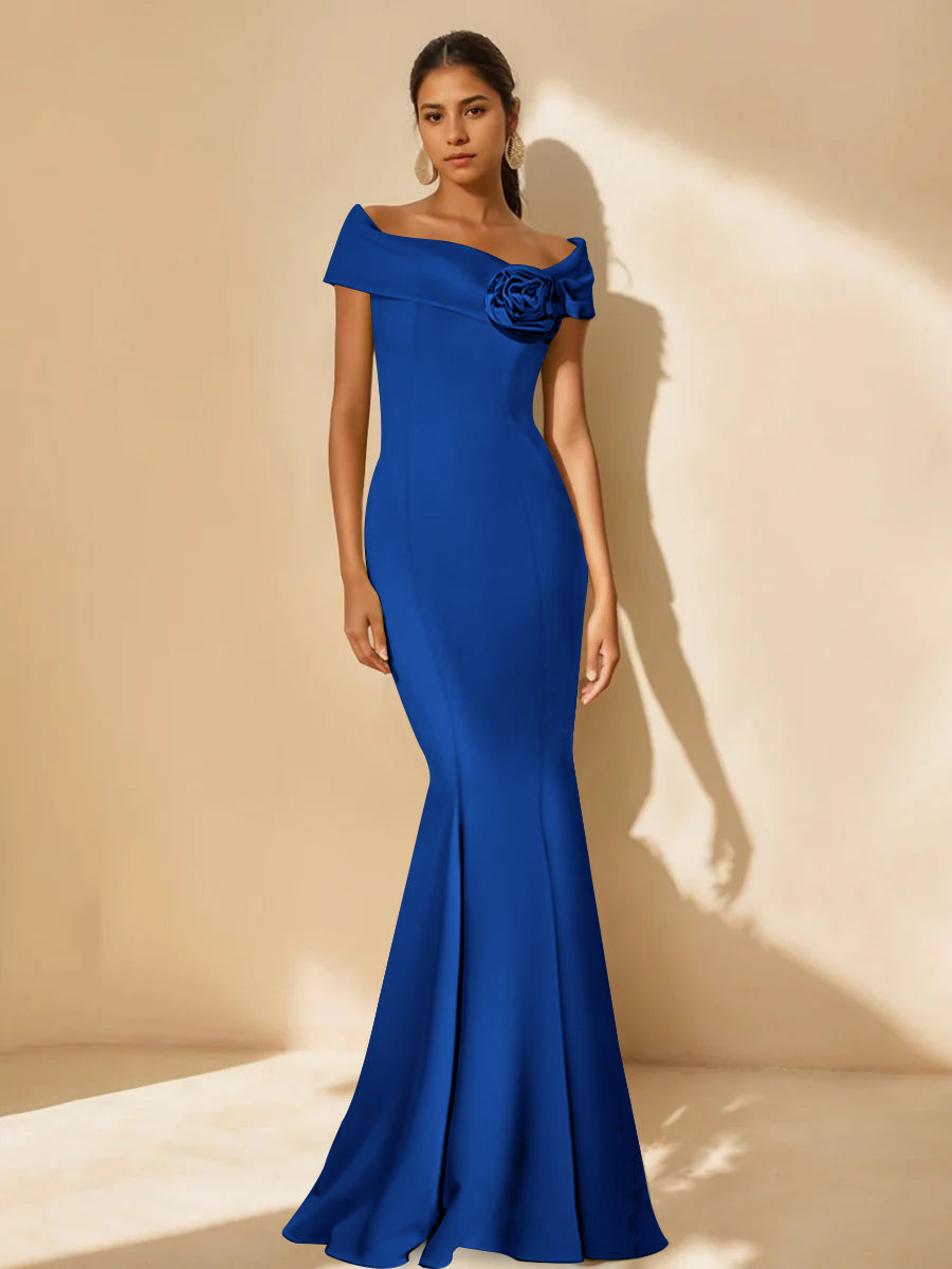 Mother Of Bride Off Shoulder Dress Trumpet Mermaid Style With Detachable Flower