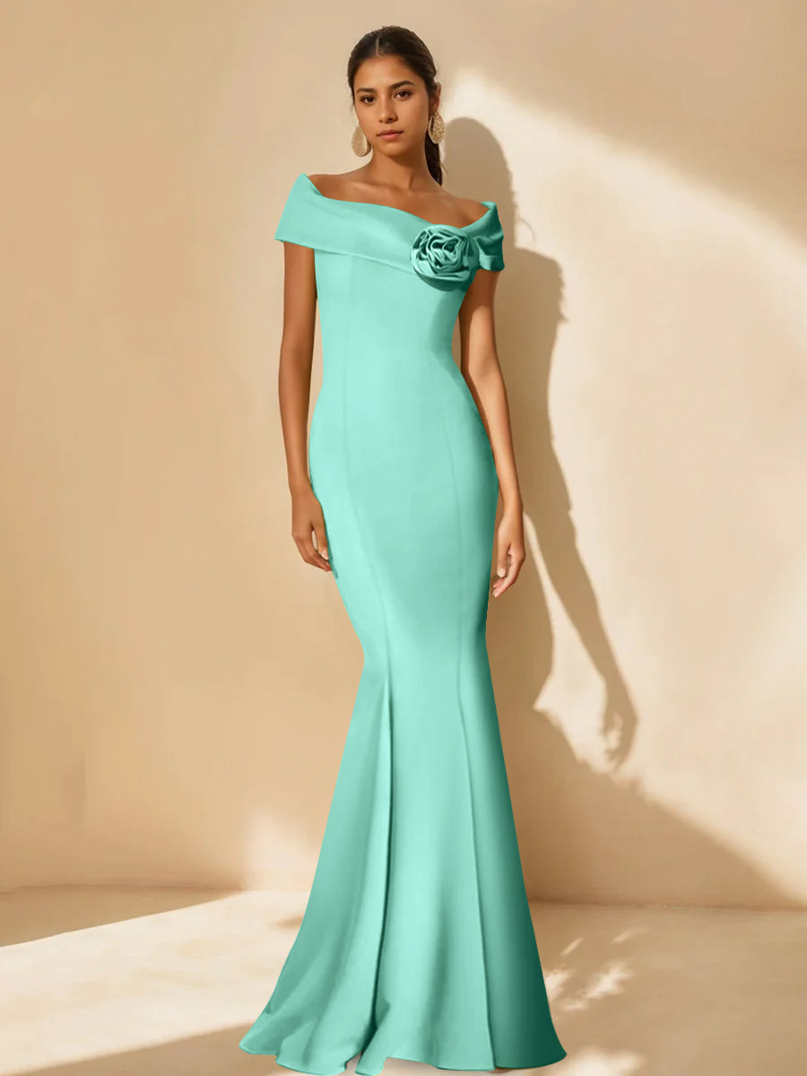 Mother Of Bride Off Shoulder Dress Trumpet Mermaid Style With Detachable Flower