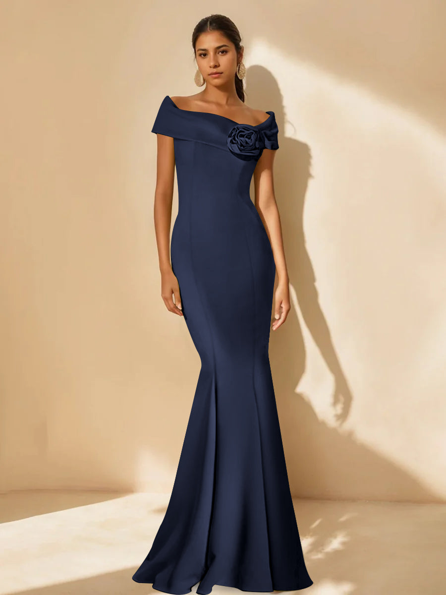Mother Of Bride Off Shoulder Dress Trumpet Mermaid Style With Detachable Flower