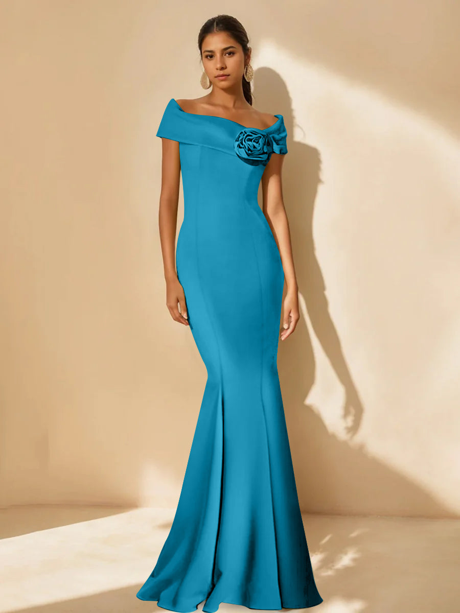 Mother Of Bride Off Shoulder Dress Trumpet Mermaid Style With Detachable Flower