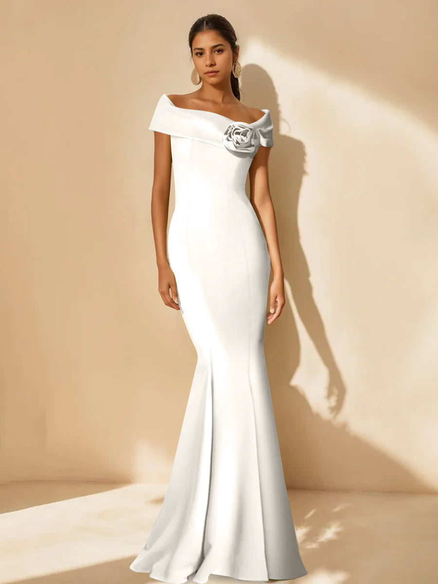 Mother Of Bride Off Shoulder Dress Trumpet Mermaid Style With Detachable Flower