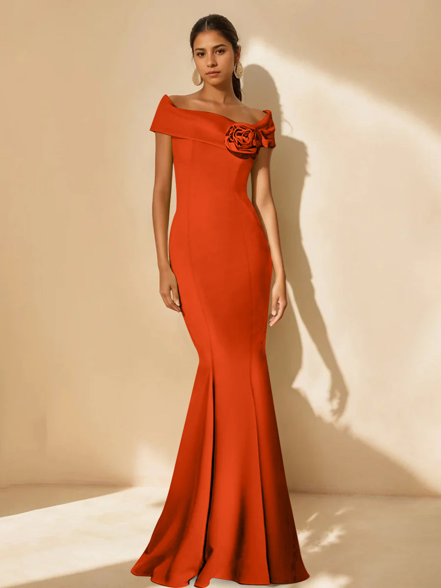 Mother Of Bride Off Shoulder Dress Trumpet Mermaid Style With Detachable Flower