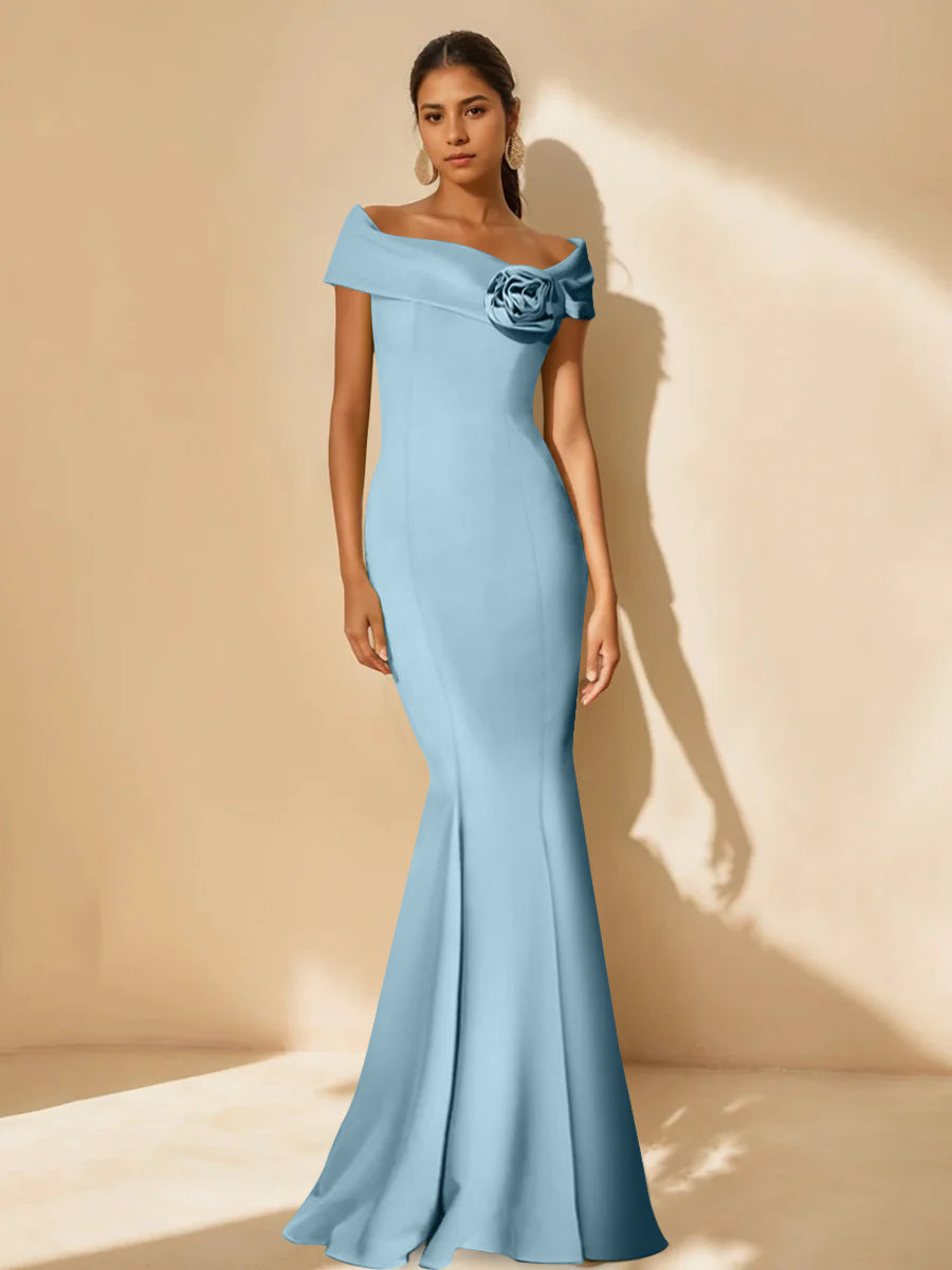 Mother Of Bride Off Shoulder Dress Trumpet Mermaid Style With Detachable Flower