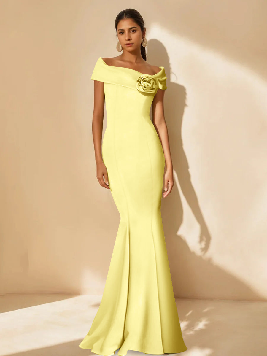 Mother Of Bride Off Shoulder Dress Trumpet Mermaid Style With Detachable Flower