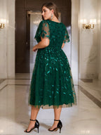 Plus Size V Neck A Line Tea Length Mother Of The Bride Dress With Sequins