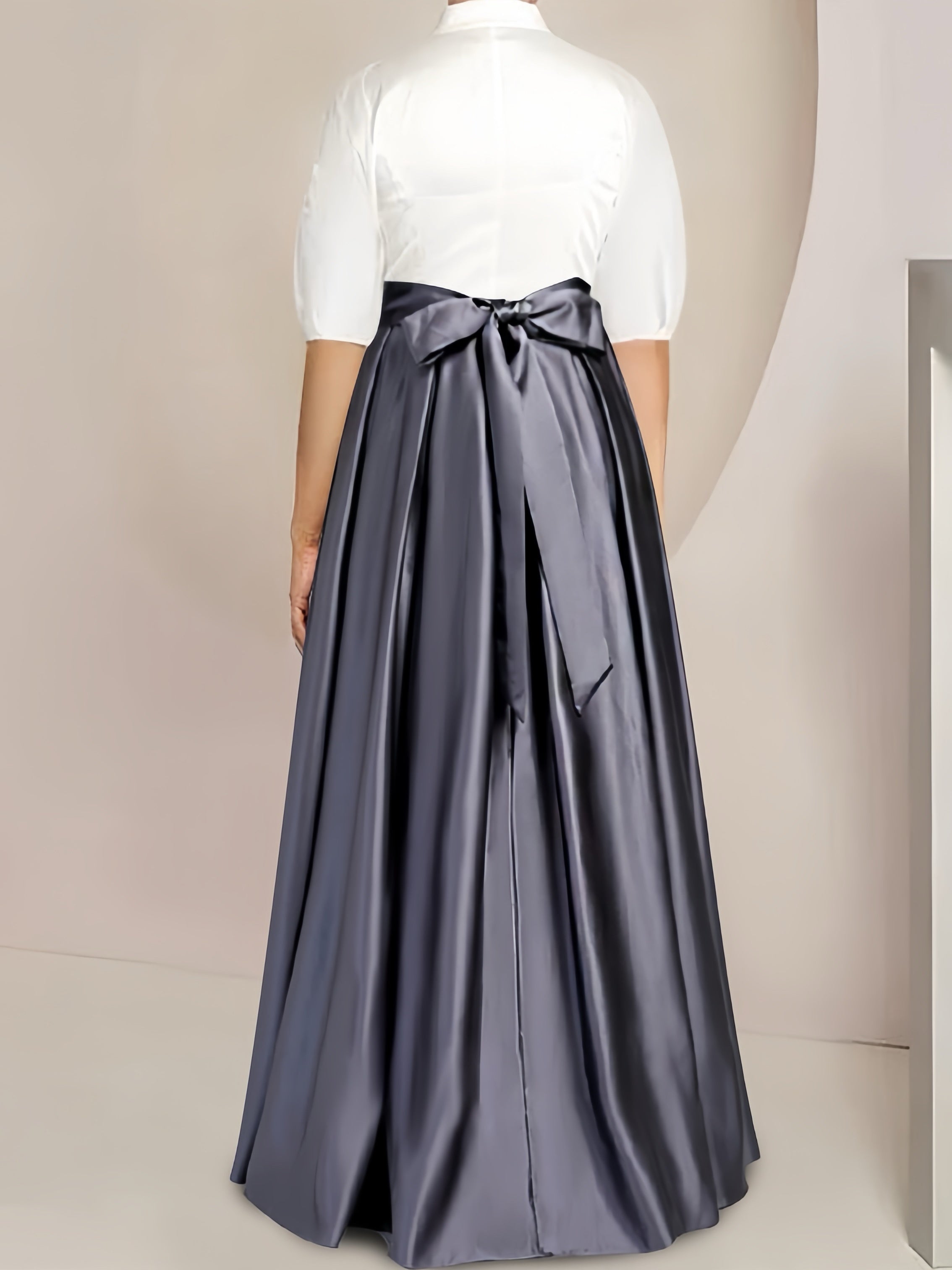 Princess Satin Bowknot Mother Of Bride Dress Plus Size Floor Length 2 Piece Set