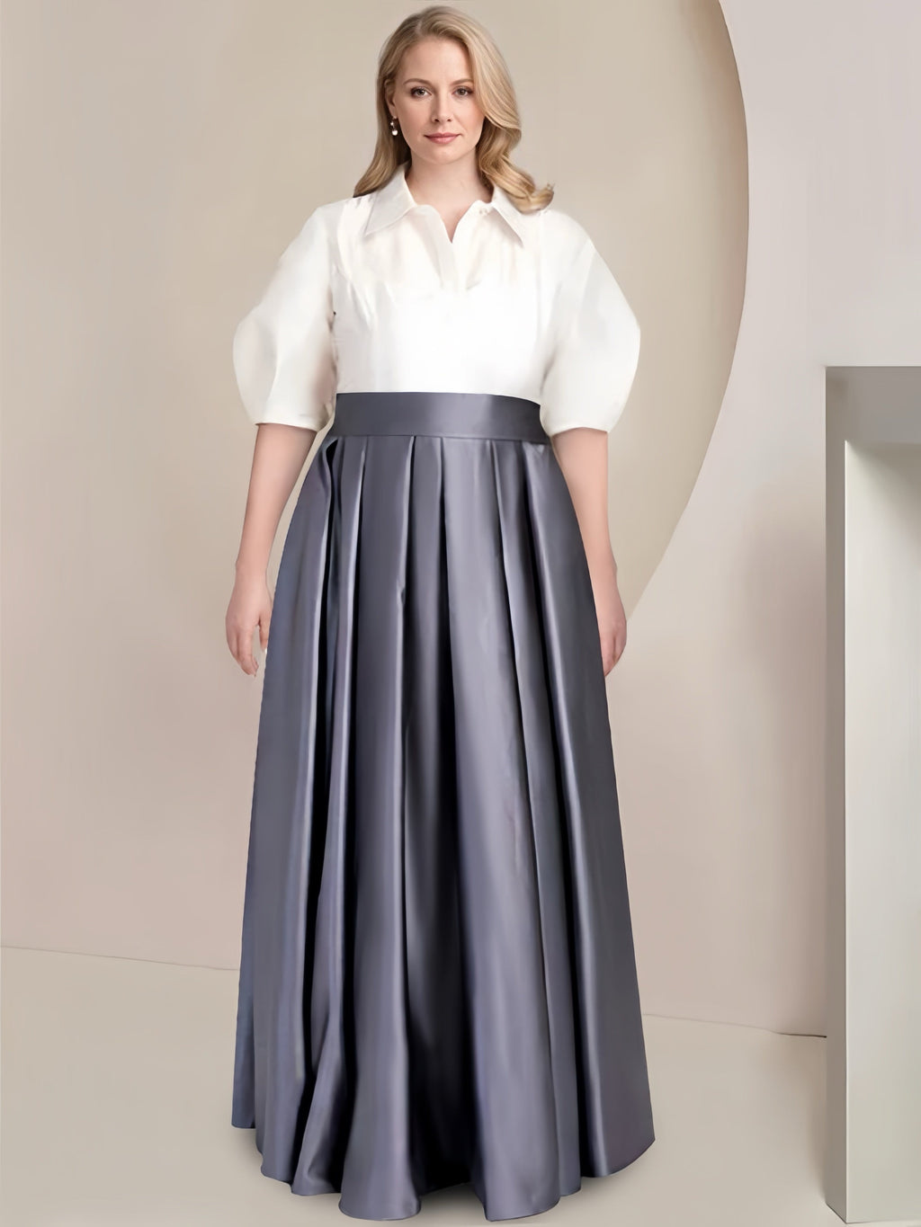 Princess Satin Bowknot Mother Of Bride Dress Plus Size Floor Length 2 Piece Set