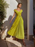 Off Shoulder Ruffled Sleeveless A Line Dress For Mother Of The Bride And Groom