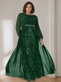 Princess A Line Floor Length Plus Size Mother Of The Bride Gown With Scoop Neck