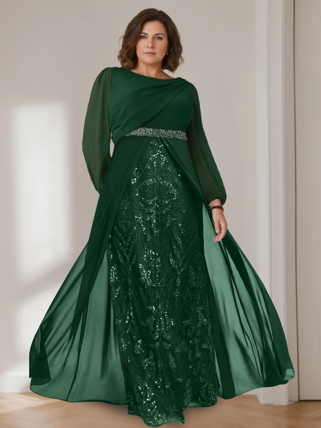 Princess A Line Floor Length Plus Size Mother Of The Bride Gown With Scoop Neck