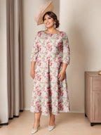 Plus Size Mother Of The Bride Dress With Floral Print And A Line Silhouette