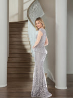 Plus Size Mother Of Bride Dress Scoop Neck Floor Length Appliques Short Sleeves