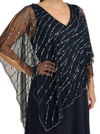 Plus Size V Neck A Line Ankle Length Dress For Mother Of The Bride With Cape