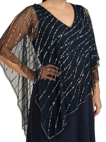 Plus Size V Neck A Line Ankle Length Dress For Mother Of The Bride With Cape