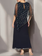 Plus Size V Neck A Line Ankle Length Dress For Mother Of The Bride With Cape