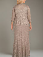 Plus Size Mother Of The Bride Dress Set With Jacket Square Neck Floor Length