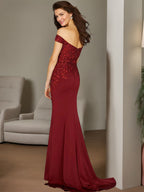 Plus Size Off Shoulder Beaded Trumpet Mermaid Mother Of The Bride Gown Floor Length