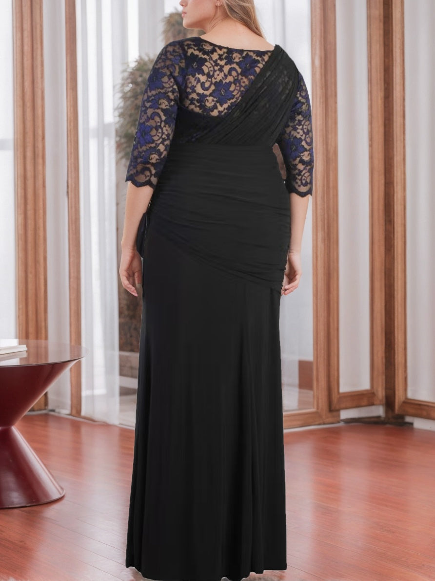 Plus Size V Neck Floor Length Mother Of The Bride Sheath Dress With Appliques
